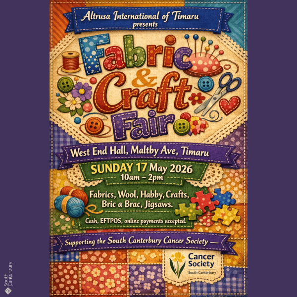 Event listing image for the Altrusa International of Timaru Fabric & Craft Fair on 17 May 2026