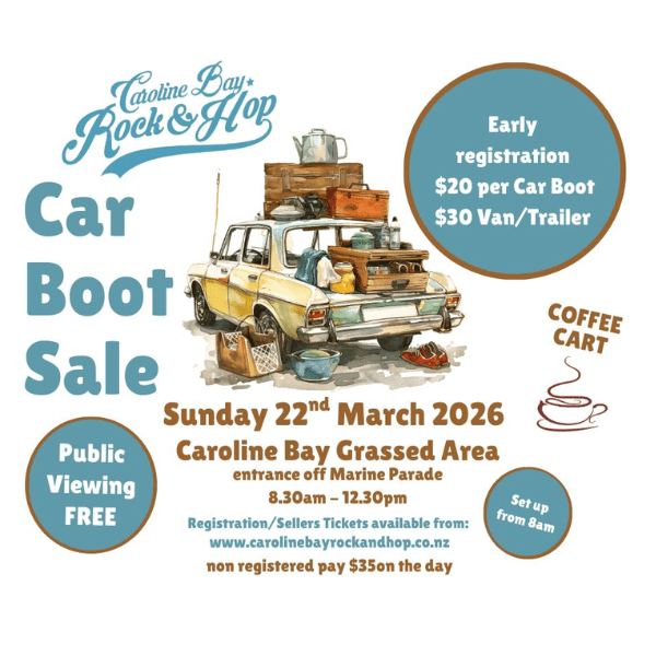 Car boot sale Caroline Bay Rock & Hop