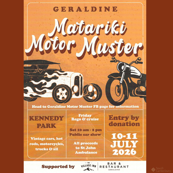 Event details: Geraldine Matariki Motor Muster 2026, South Canterbury, New Zealand