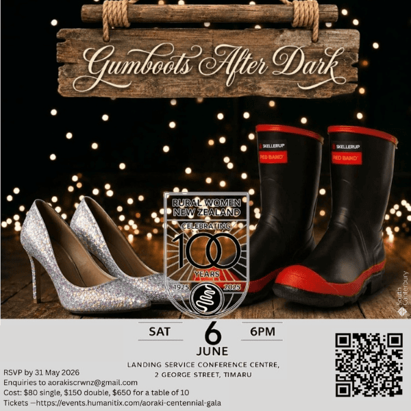 Image for event listing Gumboots after dark 6 June 2026 by the Aoraki South Canterbury Rural Women NZ