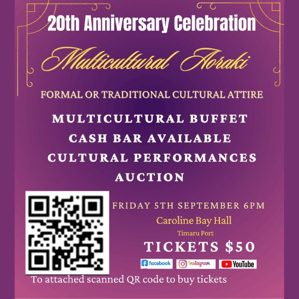 Multicultural Aoraki 20th anniversary with QR code