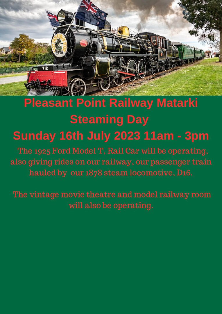 Pleasant Point Railway Steaming Day Sunday 9th July 2023 11am – 3pm (1)