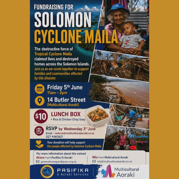 Event listing flyer for Solomon cyclone Maila fundraiser